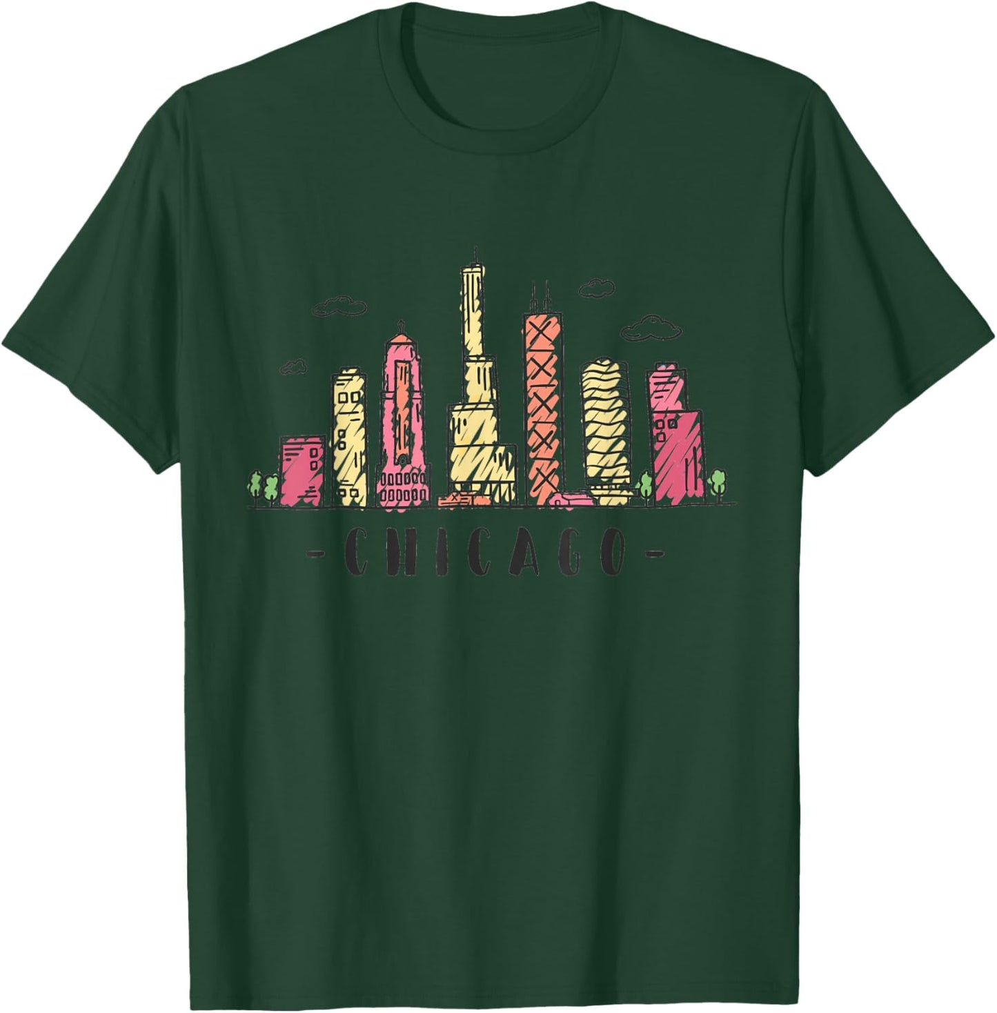 Chicago Skyline Illinois Vintage T-Shirt - T-Shirt | Forest