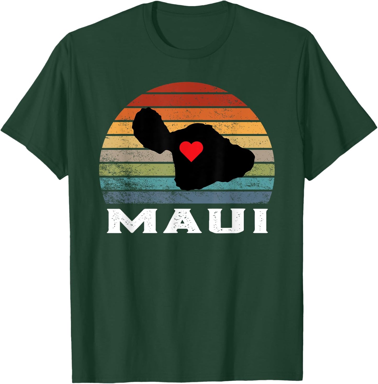 Vintage Retro Maui Hawaii Map With Heart Island T-Shirt - T-Shirt | Forest