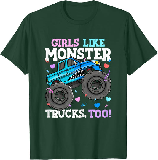 Shark Monster Truck Girls Like Monster Trucks Too Kids T-Shirt - T-Shirt | Forest