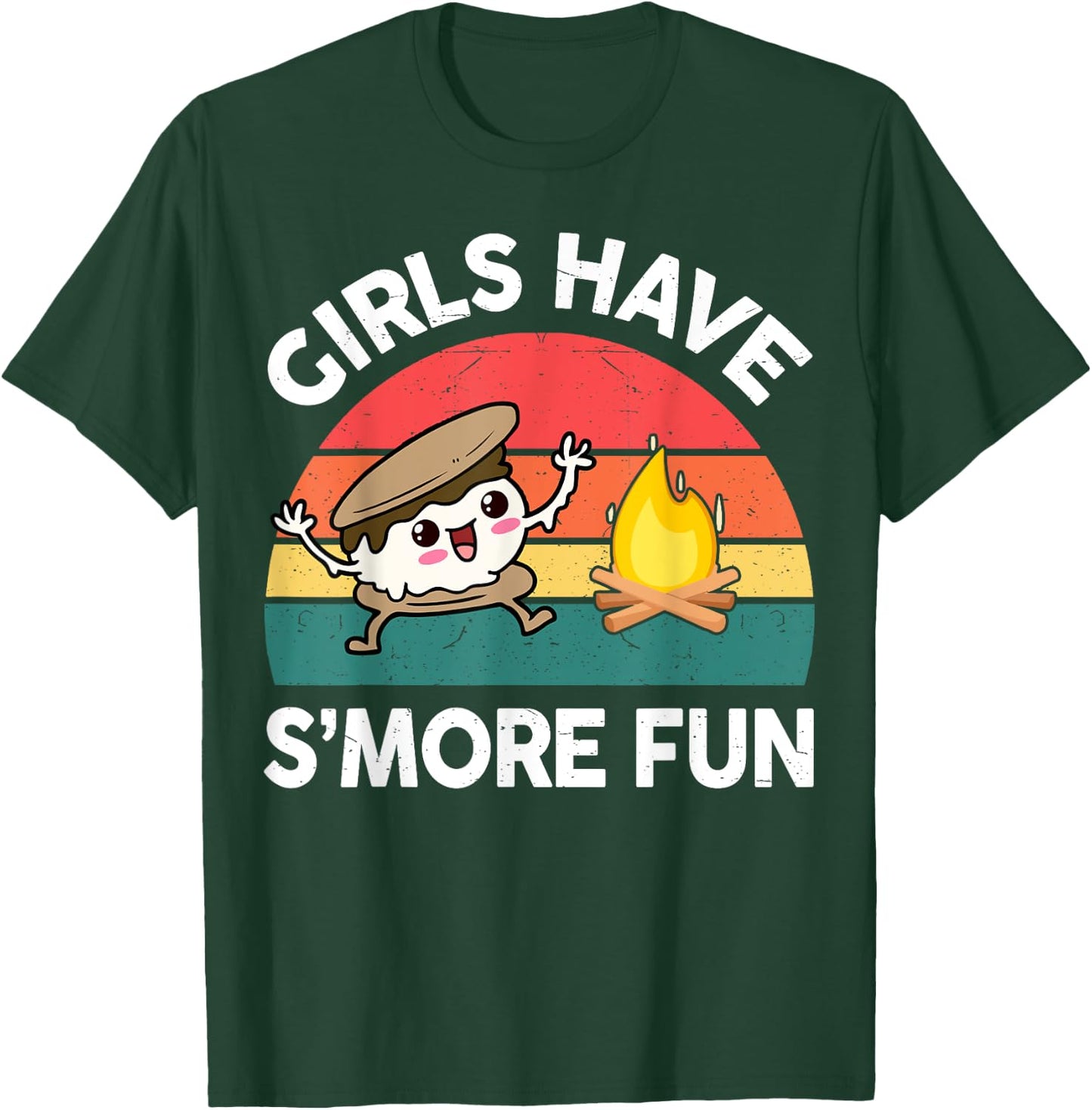 Funny Camping Girl Have Smore Fun Kids Women Happy Camper T-Shirt - T-Shirt | Forest