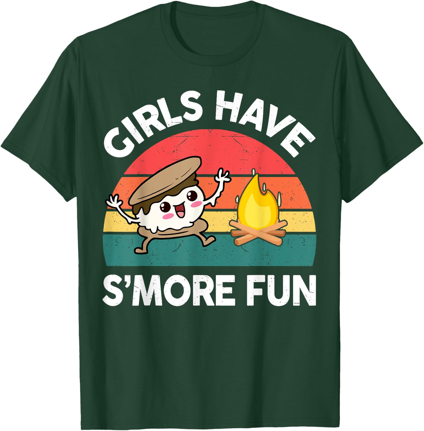 Funny Camping Girl Have Smore Fun Kids Women Happy Camper T-Shirt - T-Shirt | Forest