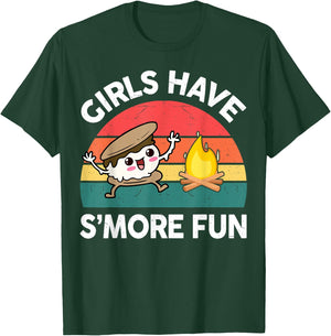 Funny Camping Girl Have Smore Fun Kids Women Happy Camper T-Shirt - T-Shirt | Forest