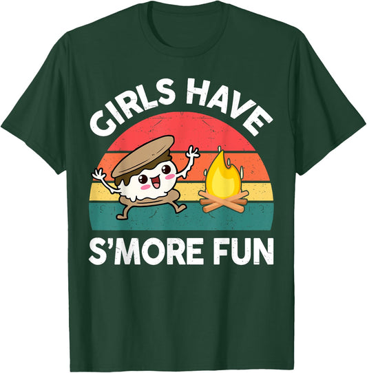 Funny Camping Girl Have Smore Fun Kids Women Happy Camper T-Shirt - T-Shirt | Forest