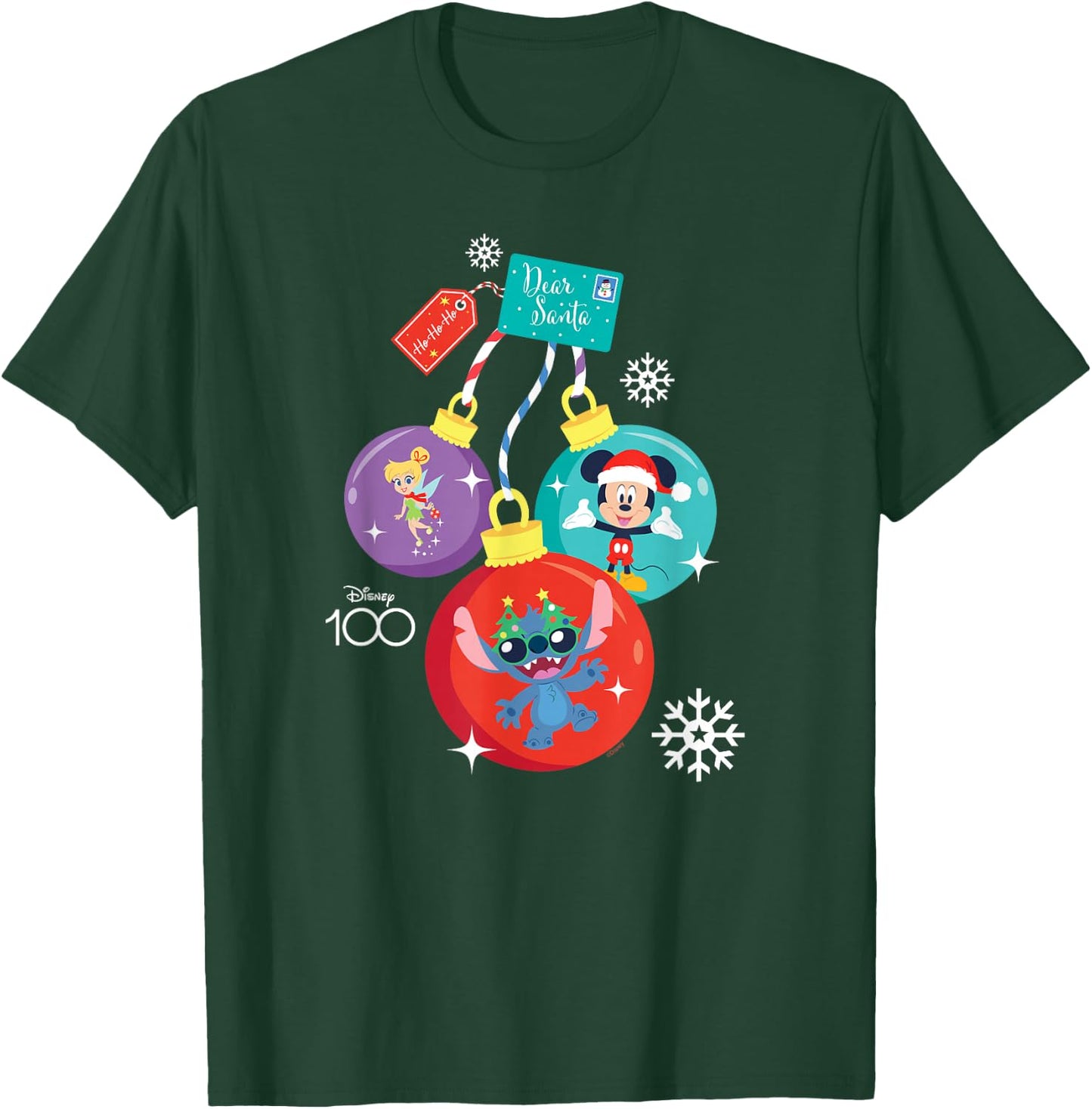 Disney 100 Mickey Stitch Tinker Bell Christmas Ornaments T-Shirt - T-Shirt | Forest