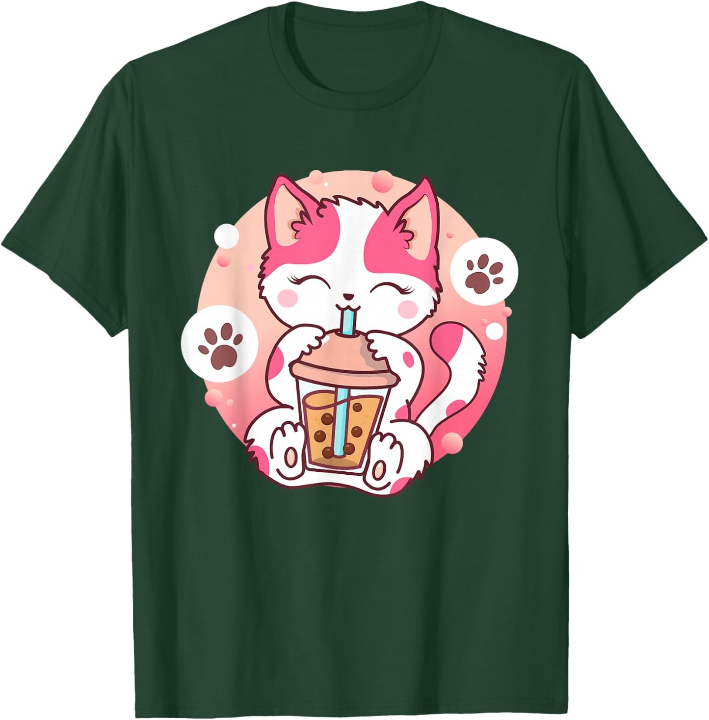 Cat Boba Tea Anime Kawaii Neko Bubble Tea Teen Girl Boba Cat T-Shirt - T-Shirt | Forest