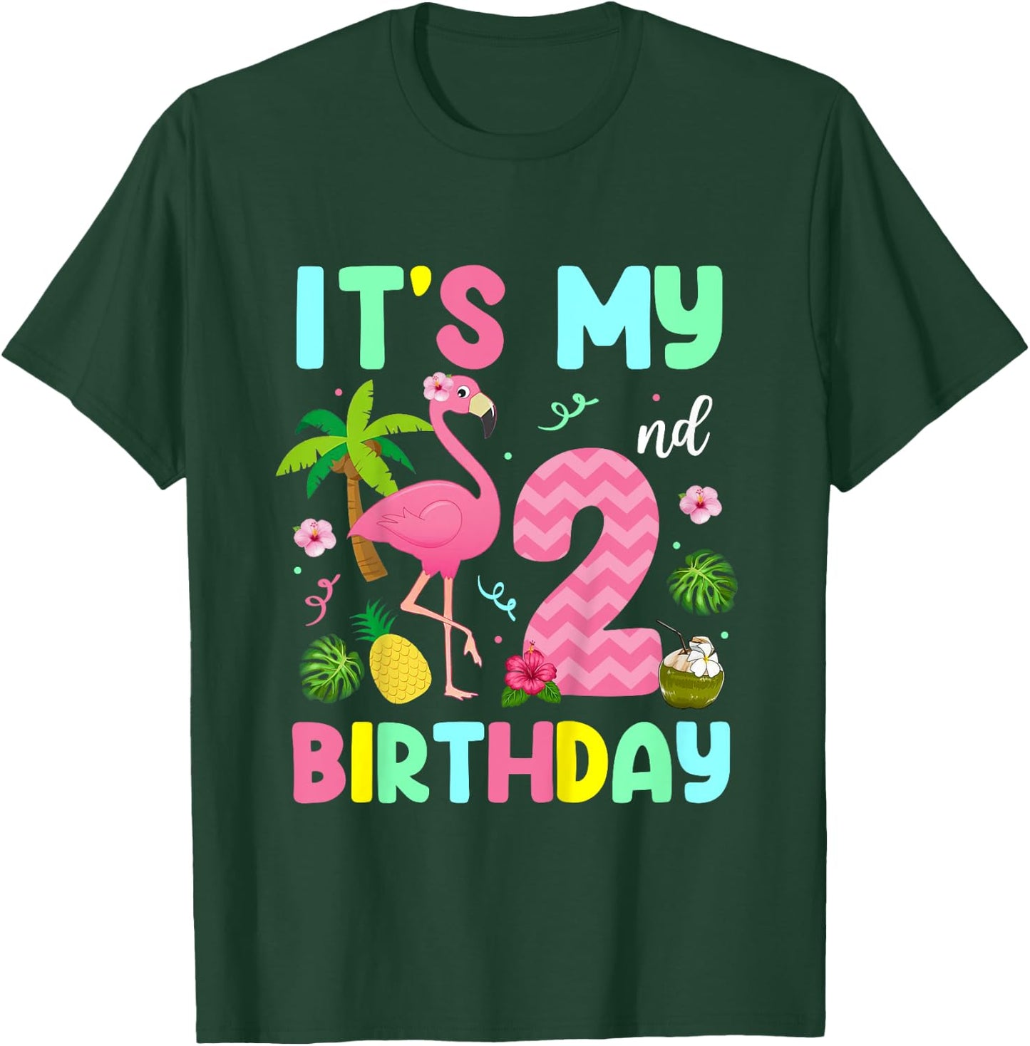 It's My 2nd Birthday Flamingo Shirt Hawaii 2 Yrs Old Girl T-Shirt - T-Shirt | Forest