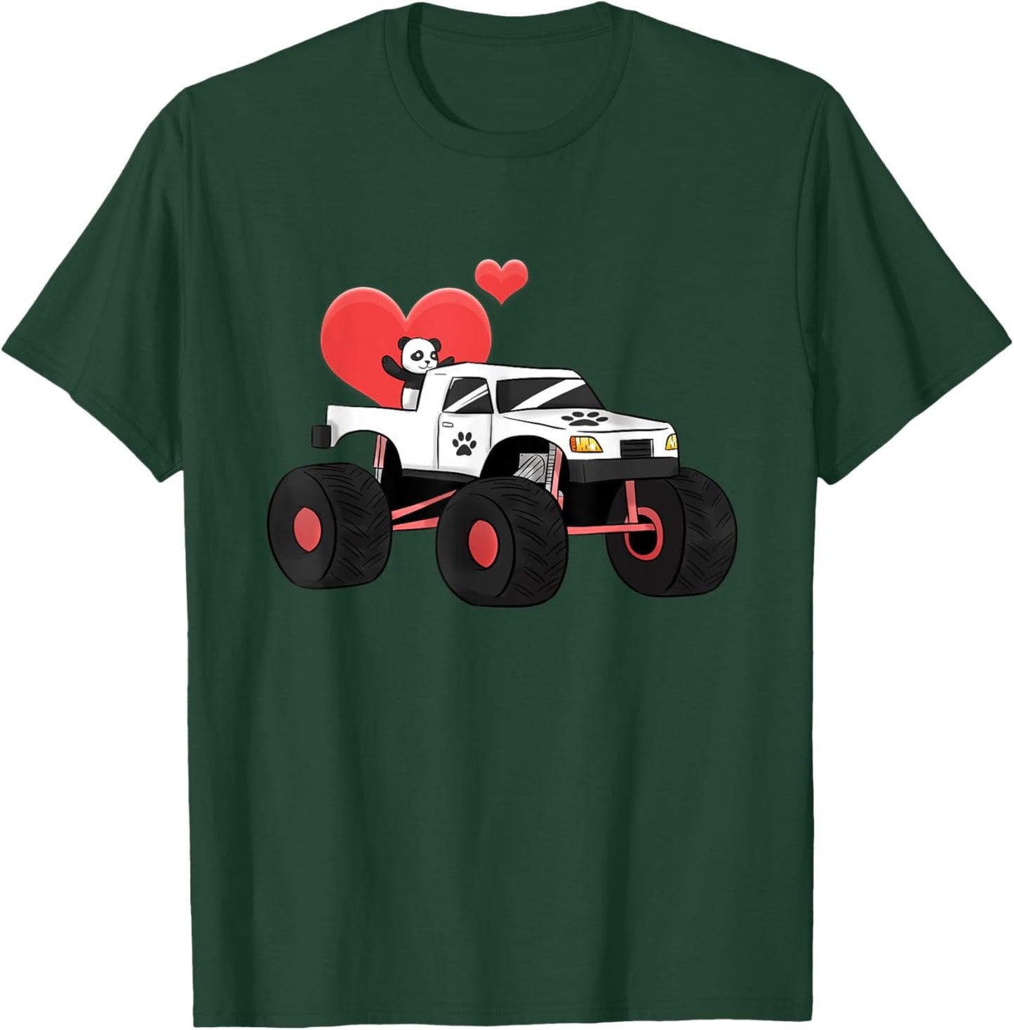 Monster Truck Muscle Car Amazing Panda Style Heart Wheels T-Shirt - T-Shirt | Forest