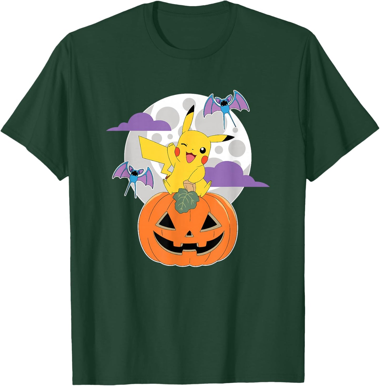 Pokémon - Halloween Pumpkin Pikachu Zubats Moon T-Shirt - T-Shirt | Forest