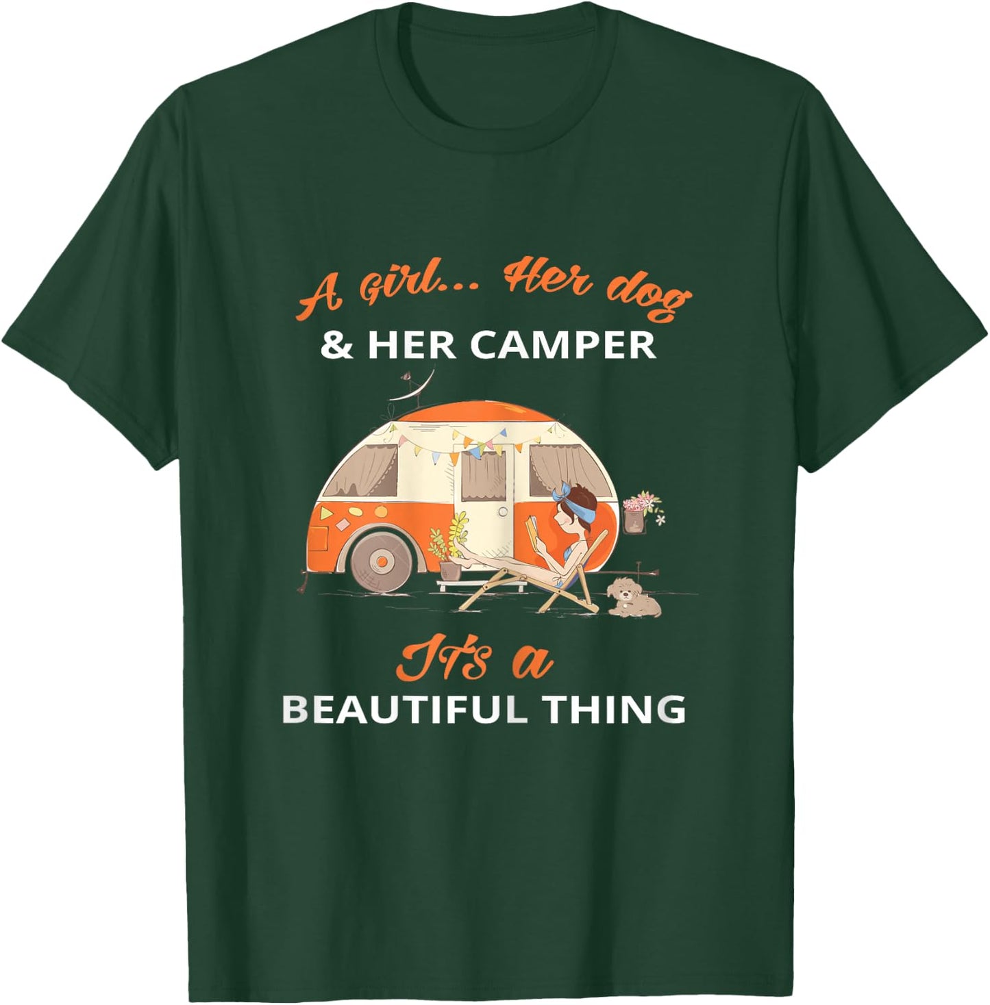 Camping Beautiful A girl her dog her camper T-Shirt - T-Shirt | Forest