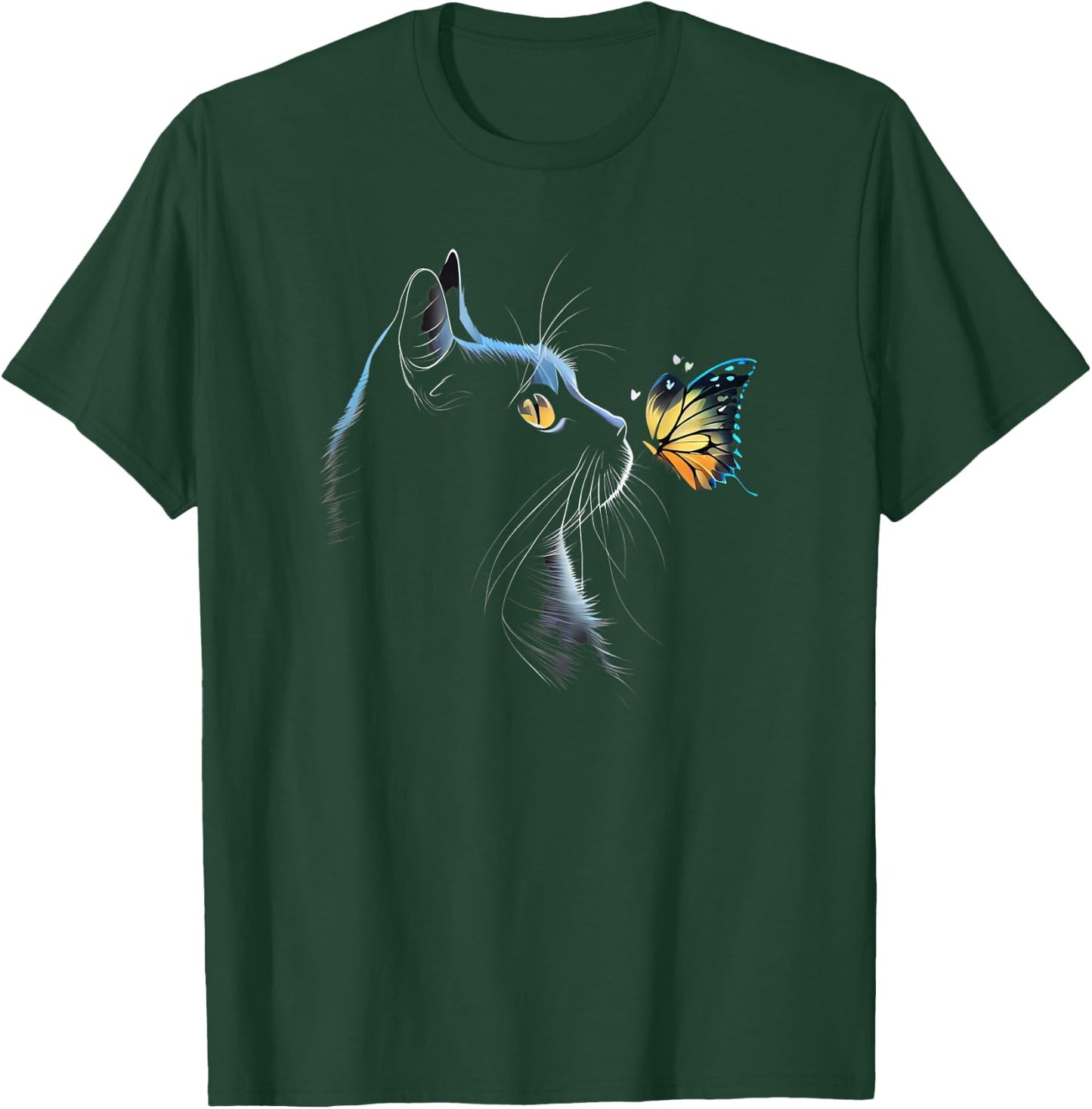 Cat Face - with Butterfly T-Shirt - T-Shirt | Forest