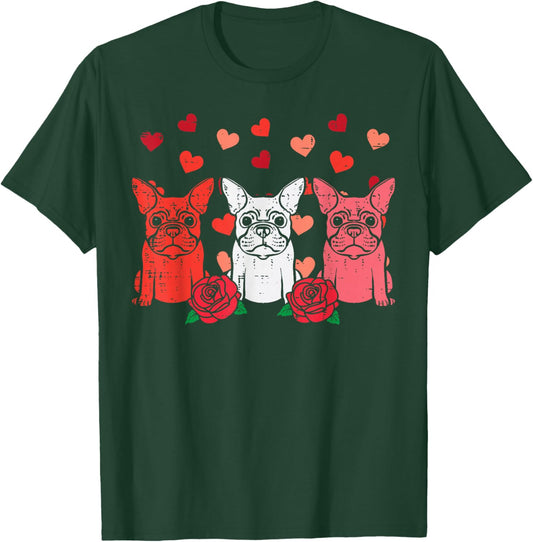 Valentines Day French Bulldogs Frenchie Dog Men Women Kids T-Shirt - T-Shirt | Forest
