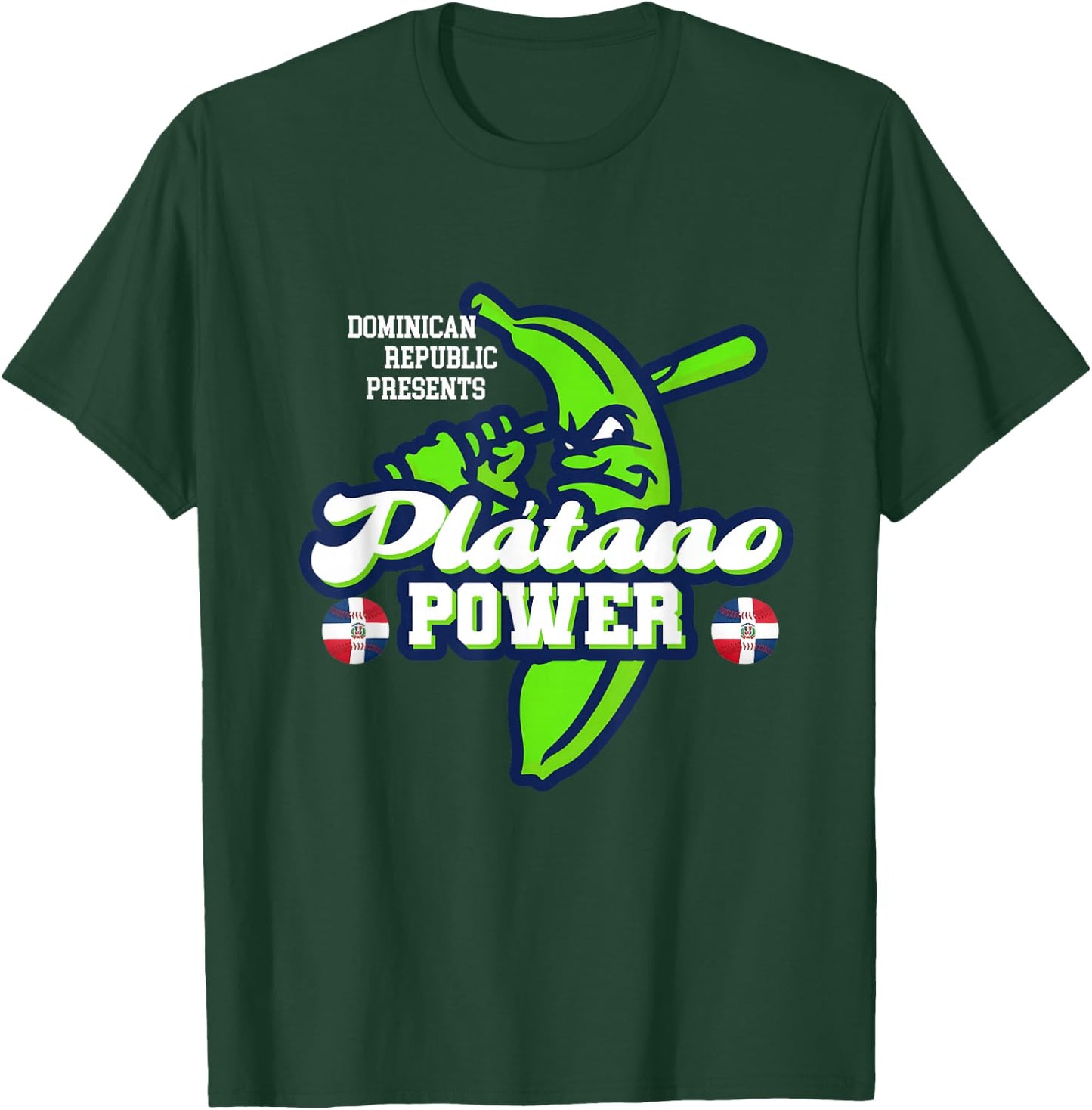 Dominican Republic Platano Power Baseball DR Flag T-Shirt - T-Shirt | Forest