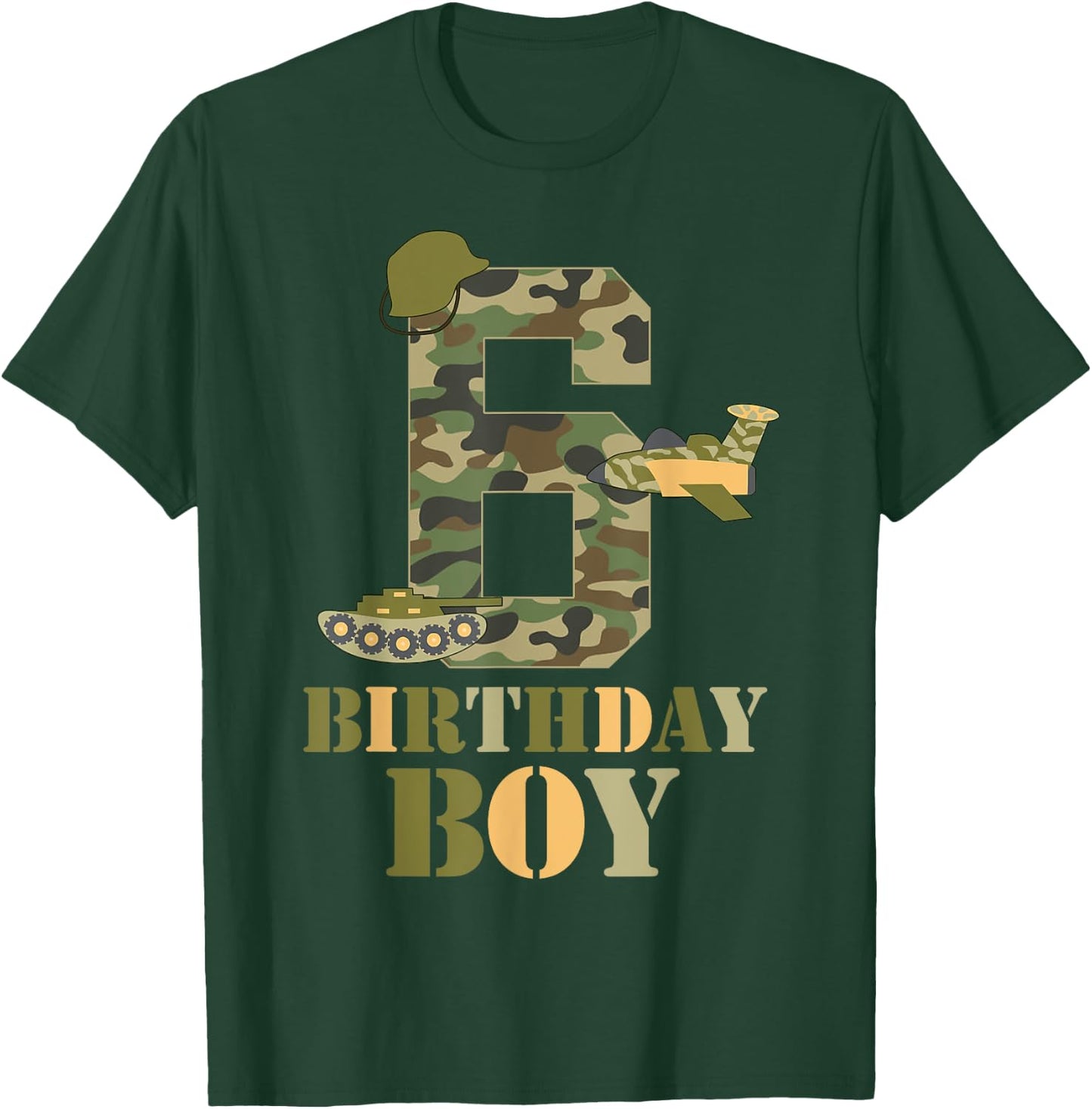 6th Birthday Military Themed Camo Boys 6 Years Old Soldier T-Shirt - T-Shirt | Forest