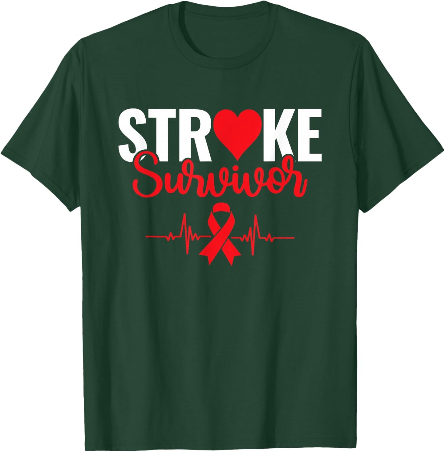 Stroke Survivor - Stroke Awareness Heart Red Ribbon T-Shirt - T-Shirt | Forest