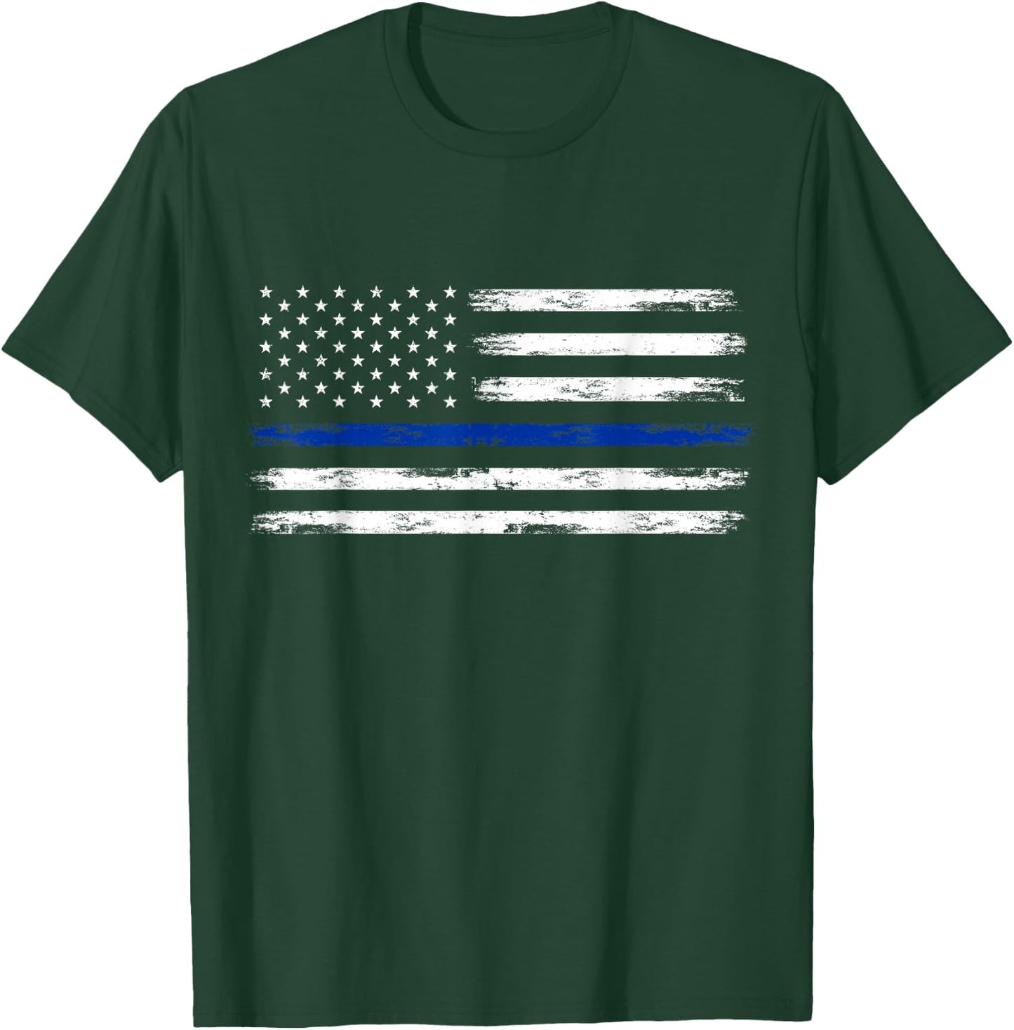Police Officer US USA American Flag Thin Blue Line T-Shirt - T-Shirt | Forest
