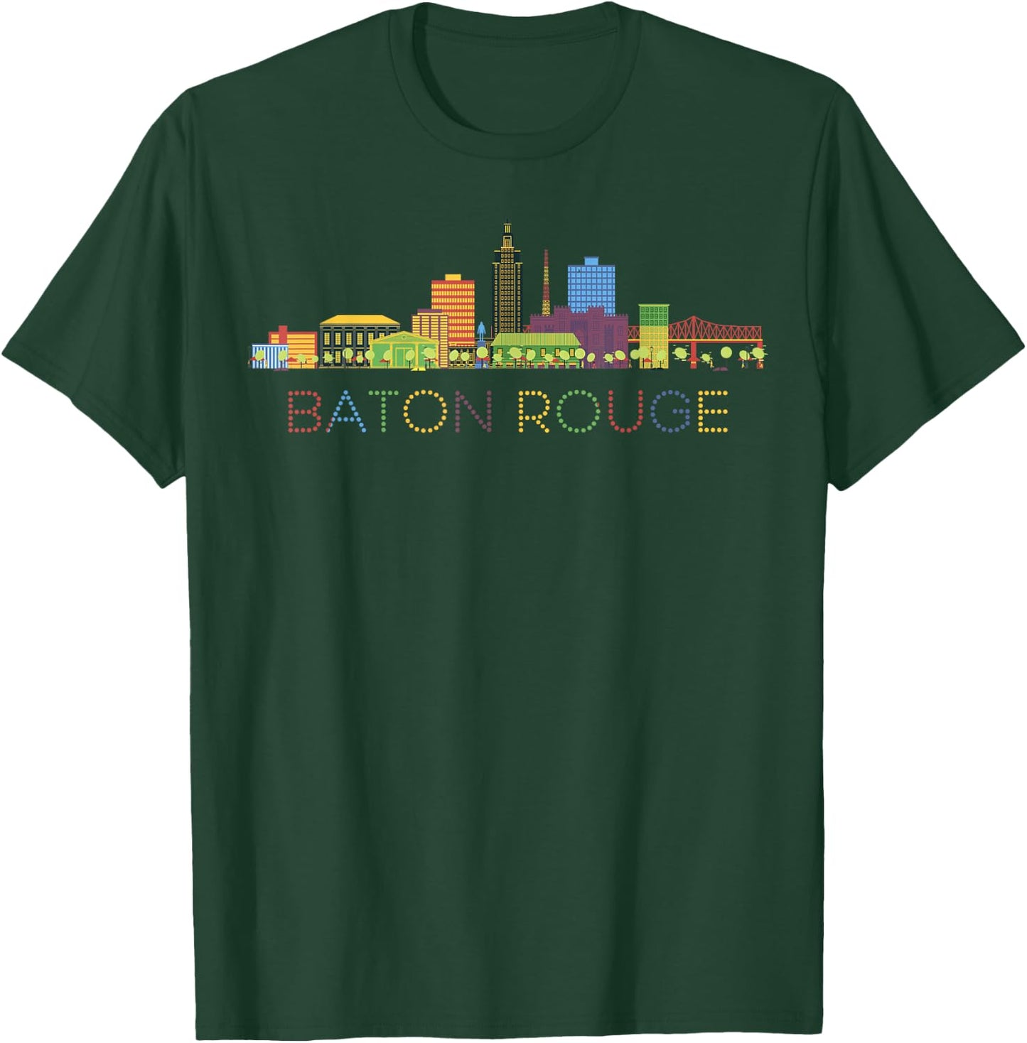 Baton Rouge Skyline Louisiana State New Orleans Mardi Gras T-Shirt - T-Shirt | Forest
