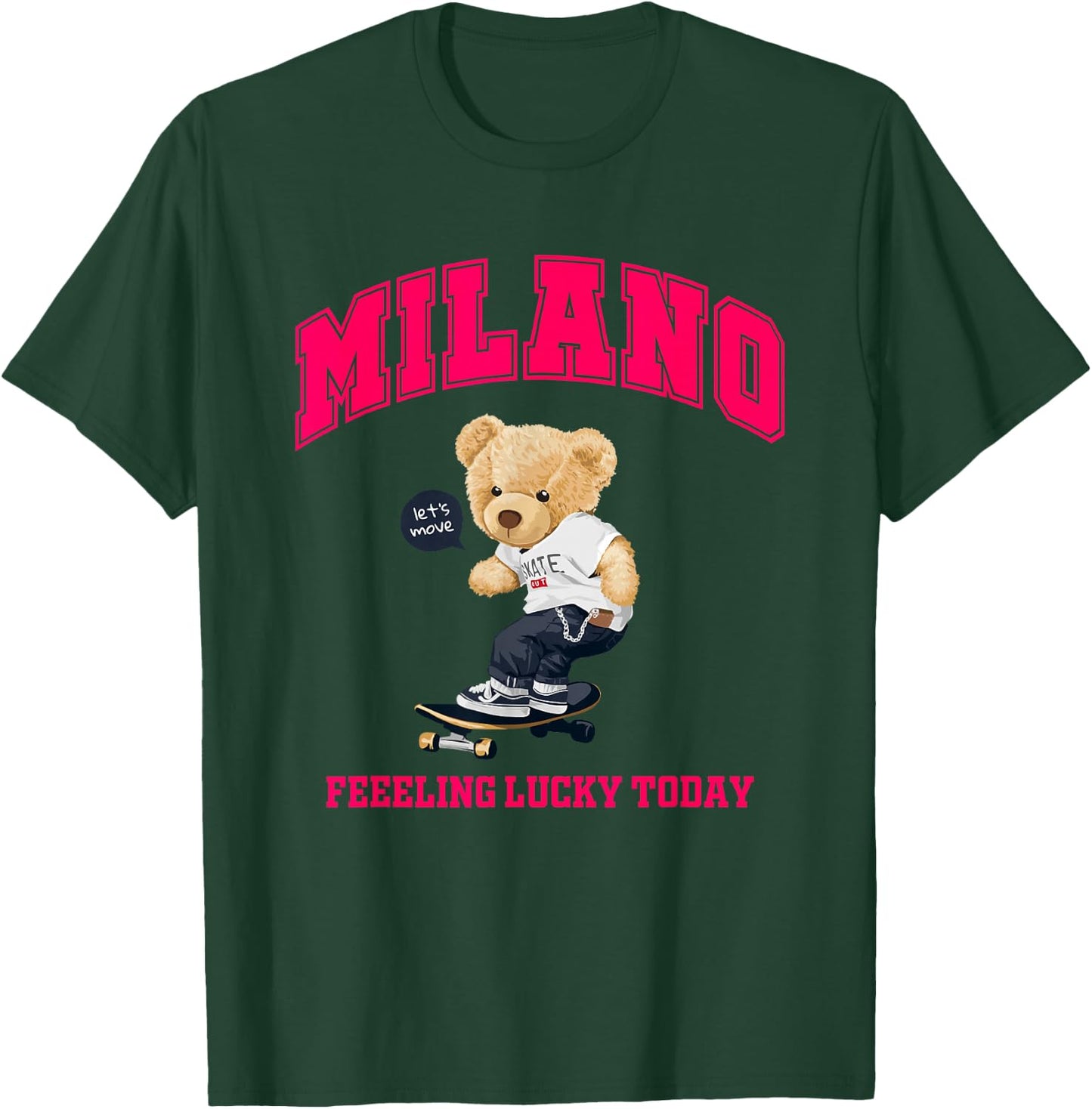 Cool Milan Italy Teddy Bear Illustration Graphic Cartoon T-Shirt - T-Shirt | Forest