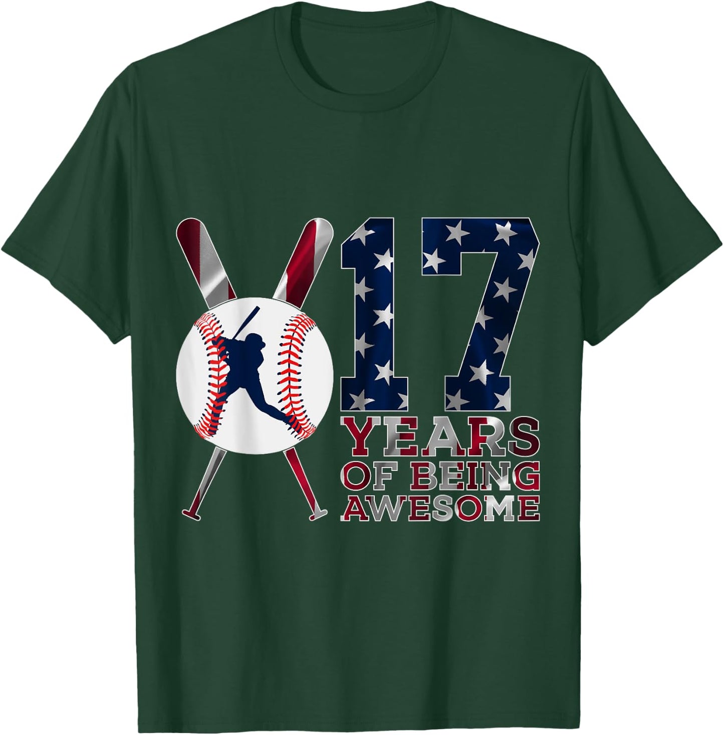 17 Years of Being Awesome Baseball 17th Birthday T-Shirt - T-Shirt | Forest