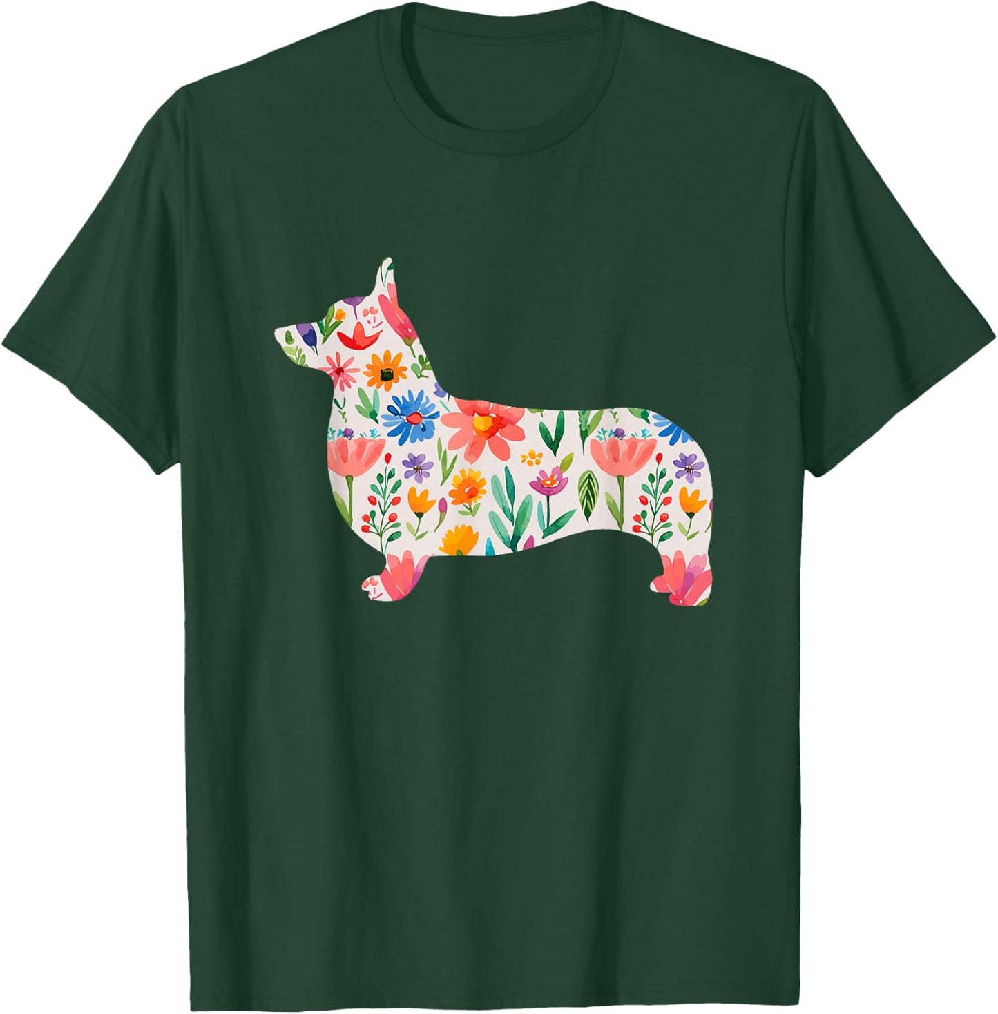 Pembroke Welsh Corgi watercolor flowers design T-Shirt - T-Shirt | Forest