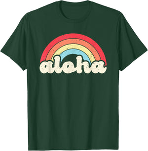 Retro Vintage Aloha Rainbow Hawaii Hawaiian Island Tropical T-Shirt - T-Shirt | Forest