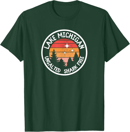 Lake Michigan Retro Unsalted Shark Free Lake MI Vacation T-Shirt - T-Shirt | Forest