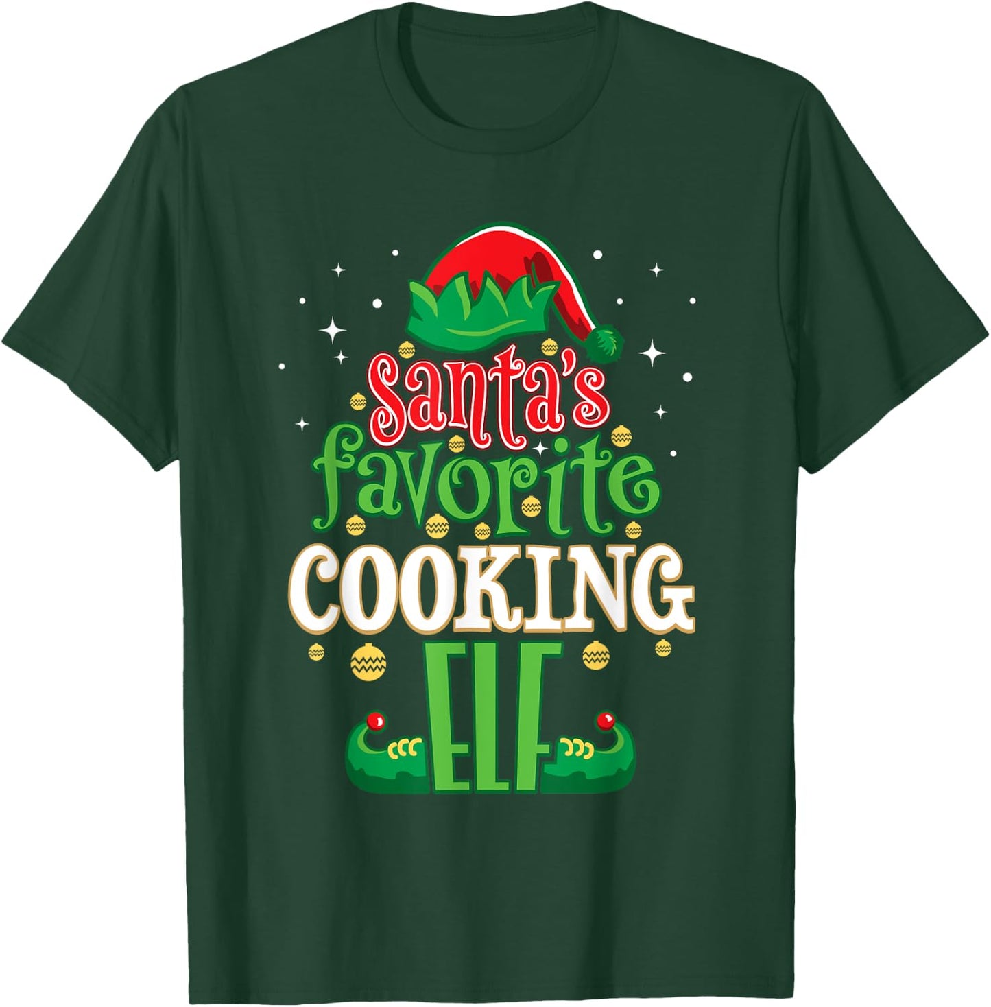 Santa's Favorite Cooking Elf Christmas Matching Cooks T-Shirt - T-Shirt | Forest