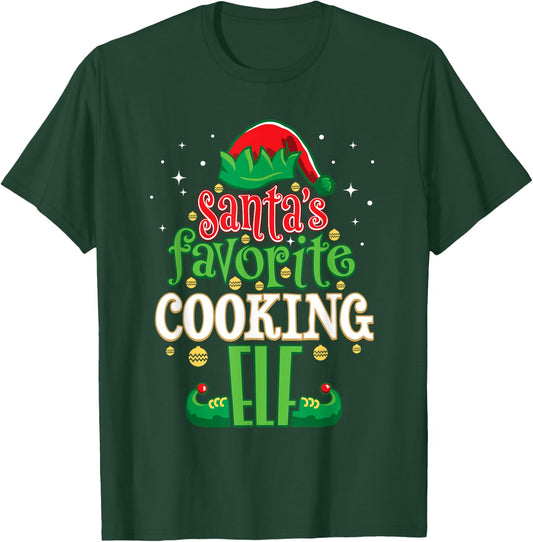 Santa's Favorite Cooking Elf Christmas Matching Cooks T-Shirt - T-Shirt | Forest