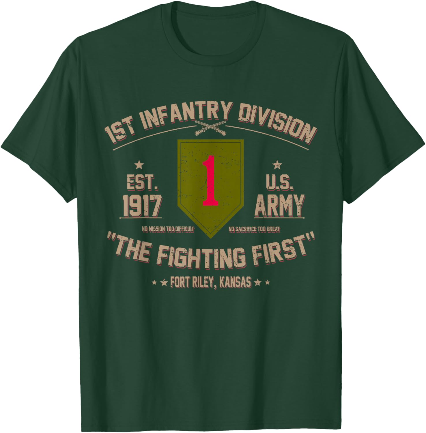 US Army 1st Infantry Division Veteran The Fighting First T-Shirt - T-Shirt | Forest