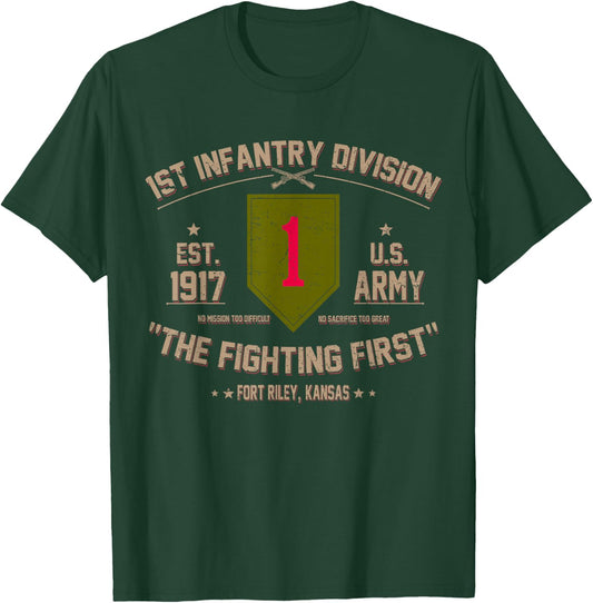 US Army 1st Infantry Division Veteran The Fighting First T-Shirt - T-Shirt | Forest