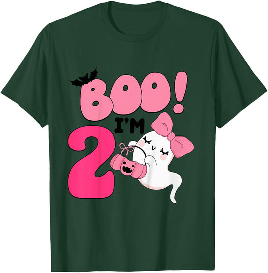 Kids Boo I'm Two Years Old 2nd Birthday Cute Ghost Halloween T-Shirt - T-Shirt | Forest