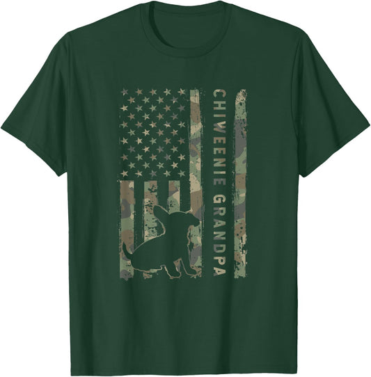 Chiweenie Grandpa Camo USA Flag Women Kids Men T-Shirt - T-Shirt | Forest
