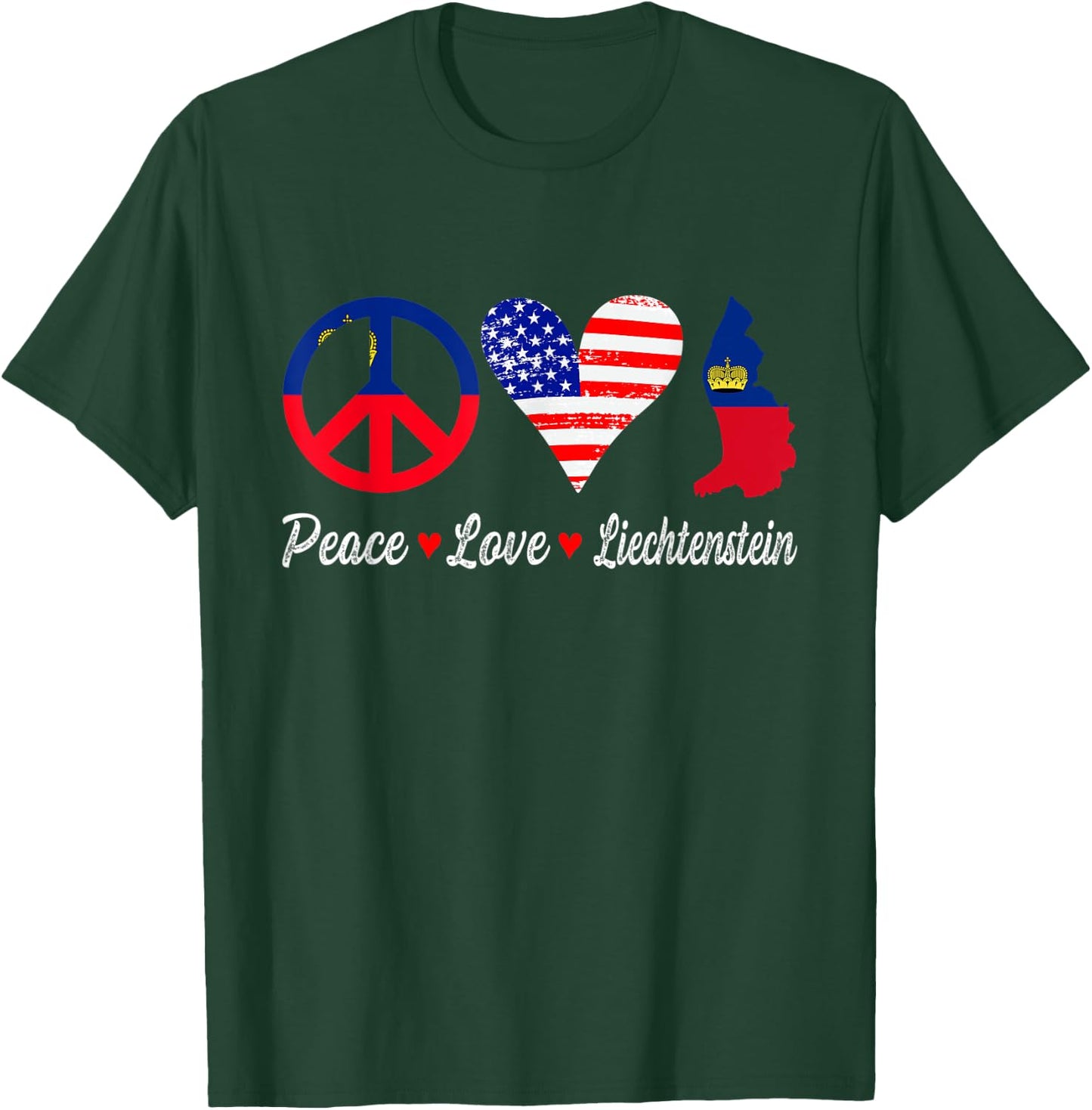 Peace Love Liechtenstein Flag Map American Patriotic Kids Men T-Shirt - T-Shirt | Forest
