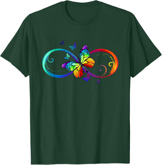 Butterfly Rainbow infinity Symbol Sign T-Shirt - T-Shirt | Forest