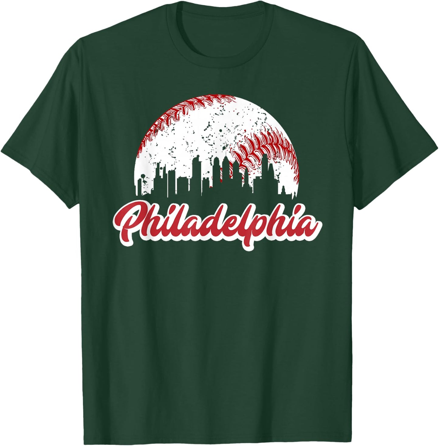 Vintage Philadelphia Skyline Retro Philly Cityscape T-Shirt - T-Shirt | Forest