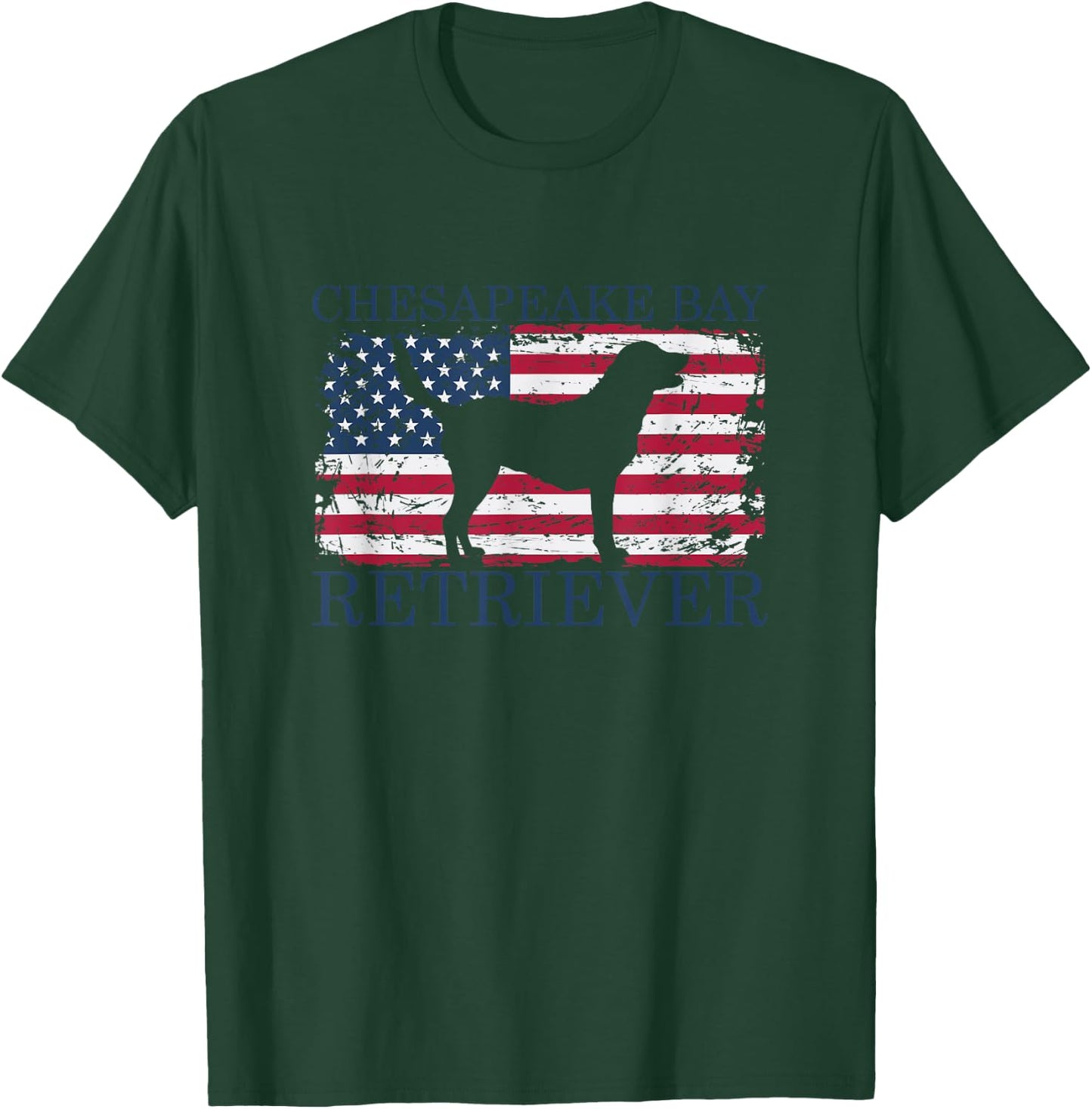 Chesapeake Bay Retriever with USA Flag T-Shirt - T-Shirt | Forest