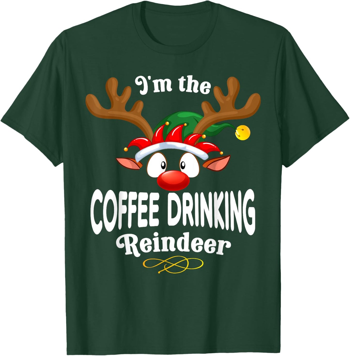 Christmas PJS Coffee drinking XMas Reindeer Matching T-Shirt - T-Shirt | Forest