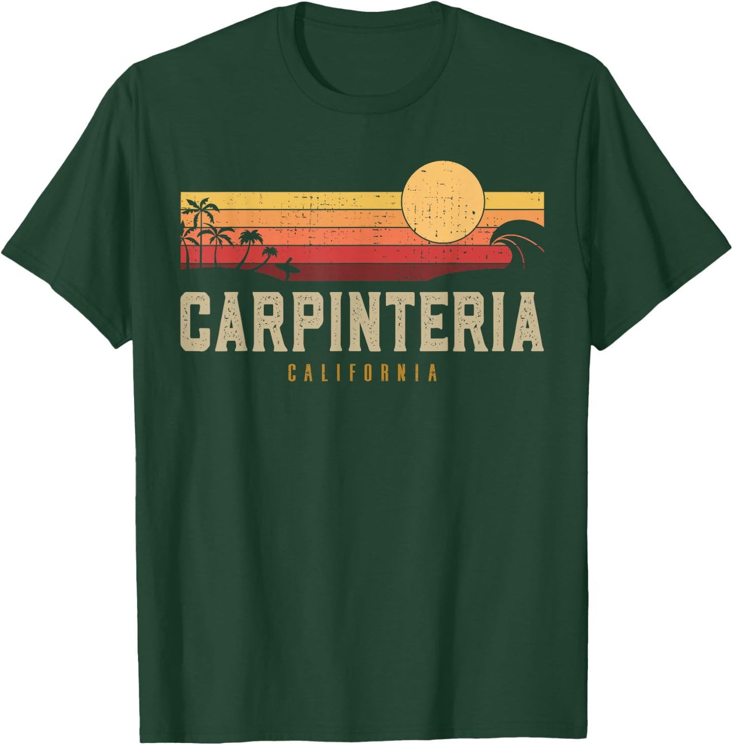 Vintage Carpinteria Beach California CA Retro Surfer Men Women T-Shirt - T-Shirt | Forest