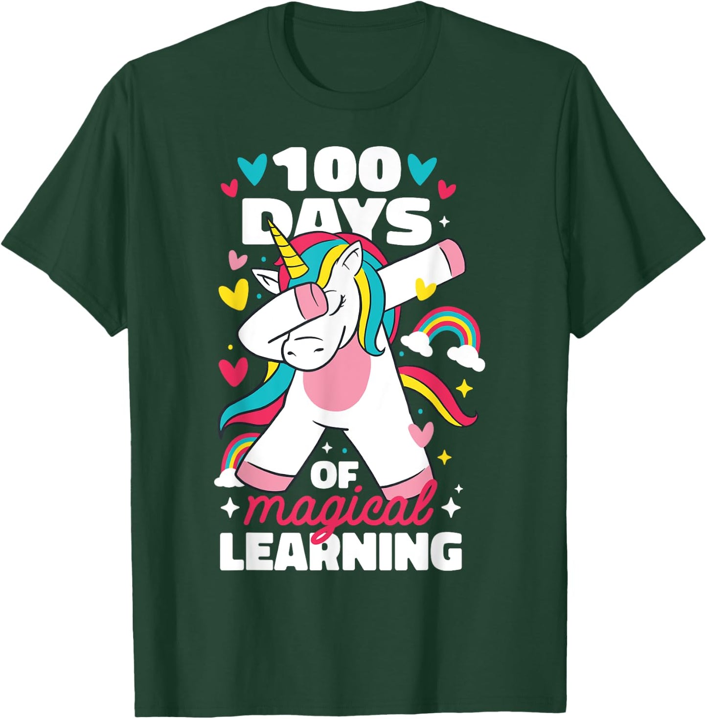 100 Days of Magical Learning 100th Day of School Unicorn T-Shirt - T-Shirt | Forest