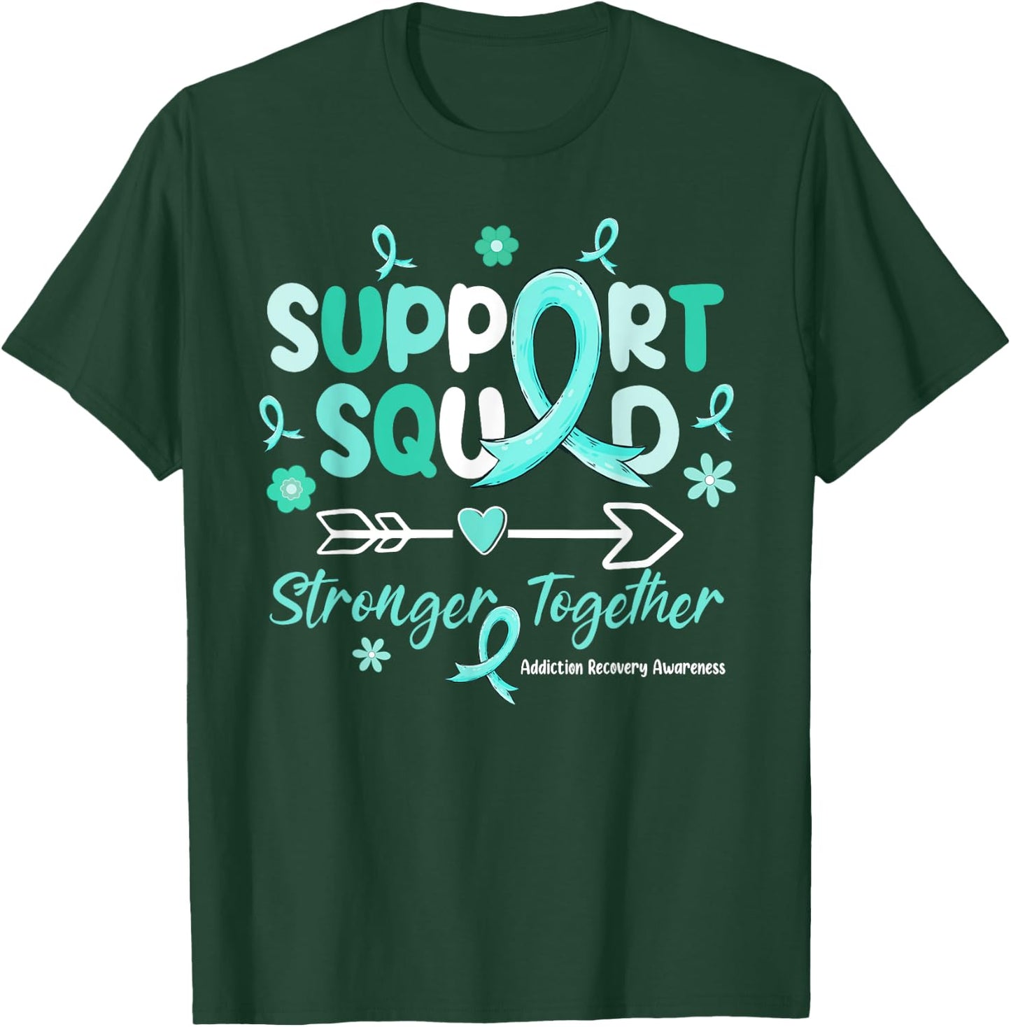 Groovy Support Squad Teal Ribbon Addiction Recovery T-Shirt - T-Shirt | Forest