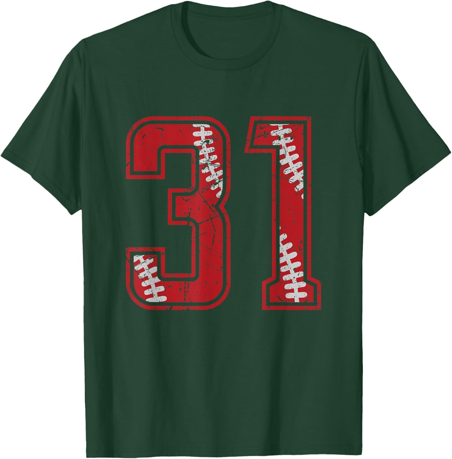 Number #31 Distressed Baseball Jersey Number T-Shirt - T-Shirt | Forest