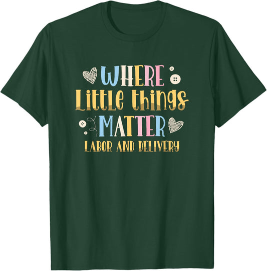 Where Little Things Matter Labor and Delivery Nurse T-Shirt - T-Shirt | Forest