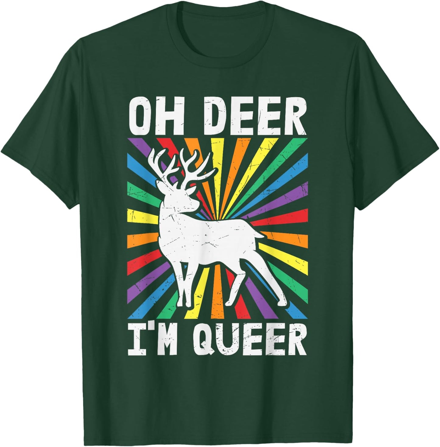 Vintage Oh Deer I'm Queer - Rainbow LGBT Pride Gay Lesbian T-Shirt - T-Shirt | Forest