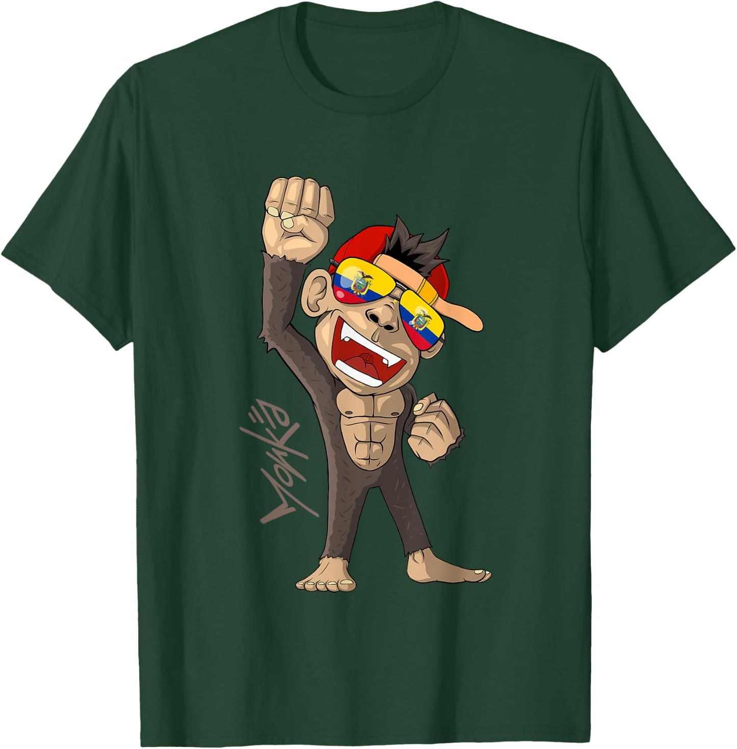 Ecuador Flag - Cheering Monkey - Fan T-Shirt - T-Shirt | Forest