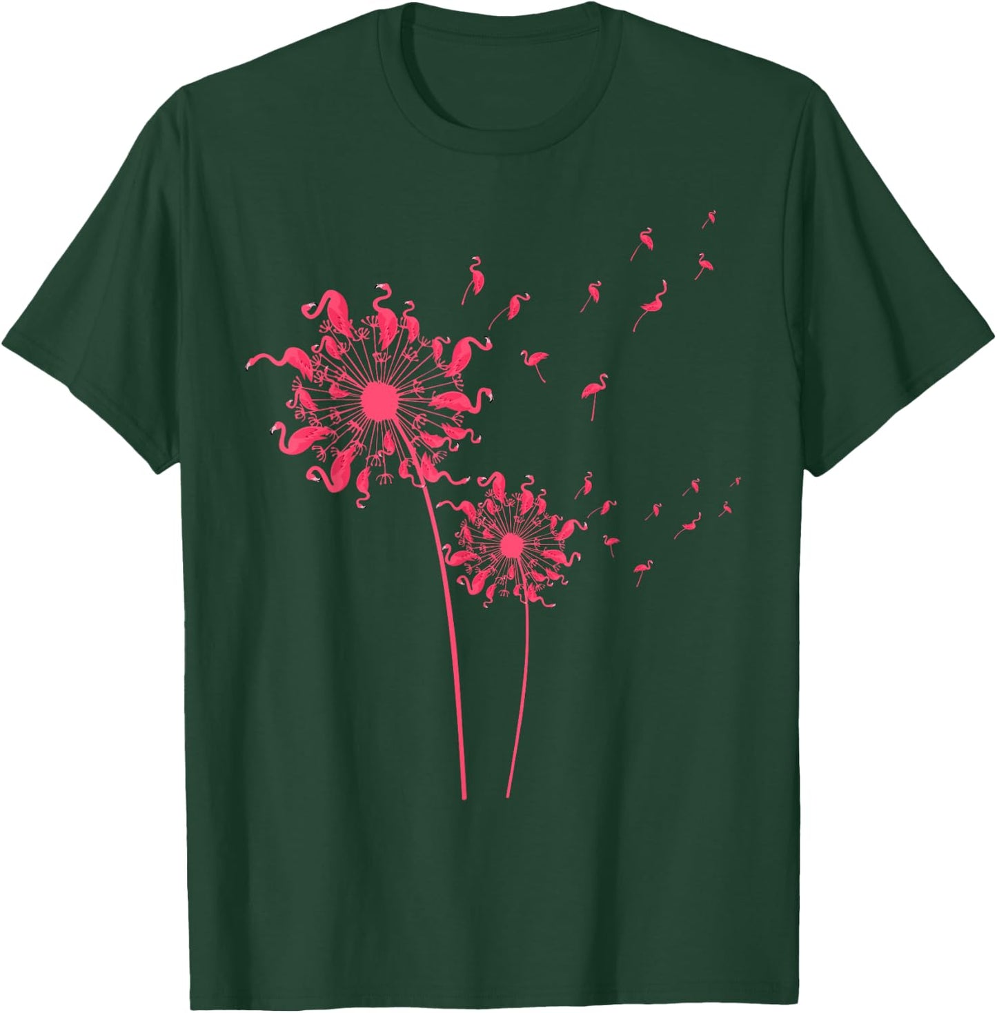 Cool Flamingo Girls Ladies Dandelion Tropical Bird T-Shirt - T-Shirt | Forest