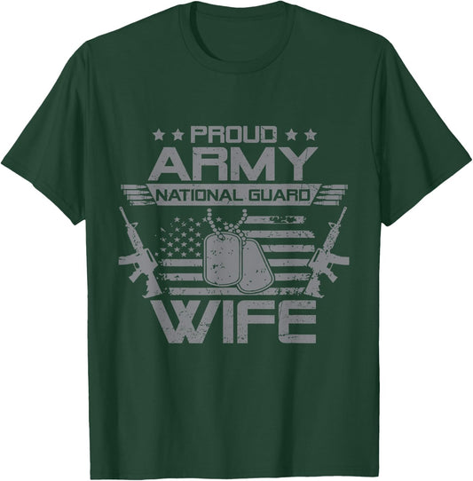 Proud Army National Guard Wife Flag USA Military Veteran T-Shirt - T-Shirt | Forest