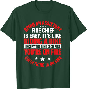 Assistant Fire Chief Commanding Officer Riding Bike On Fire T-Shirt - T-Shirt | Forest