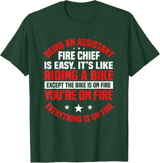 Assistant Fire Chief Commanding Officer Riding Bike On Fire T-Shirt - T-Shirt | Forest
