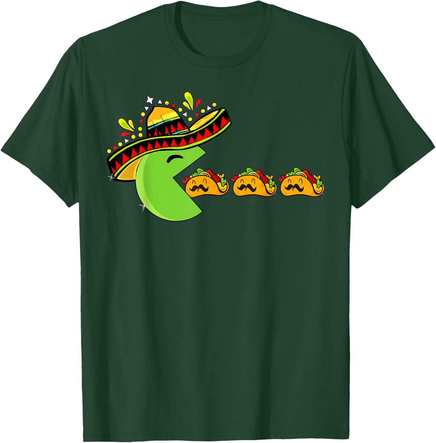 Sombrero Eating Funny Tacos with Mustaches Cinco de Mayo T-Shirt - T-Shirt | Forest
