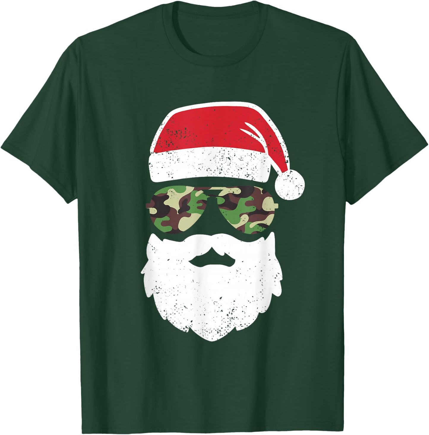 Camo Santa Claus Sunglasses Funny Camo Christmas Camouflage T-Shirt - T-Shirt | Forest
