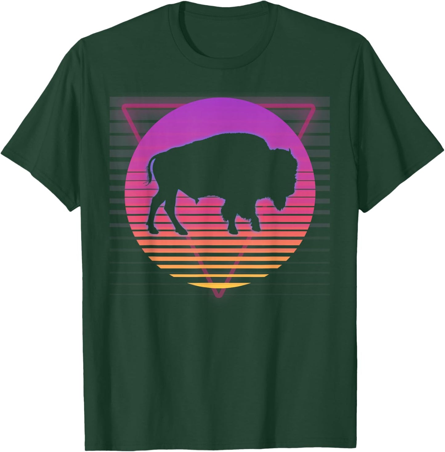 Buffalo Bison Retro Vaporwave Vintage 80s 90s Style Sunset T-Shirt - T-Shirt | Forest